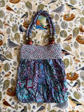 Sun and Sand Paisley Braided-Handle Shoulder Bag in Purple/Turquoise